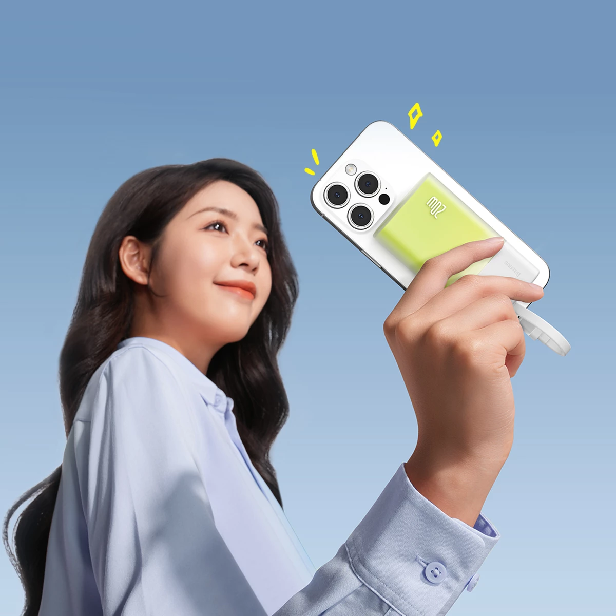 Powerbank zunanji polnilec Baseus Popsicle 5200 mAh, 20W, z vgrajenim Lightning kablom + USB-C na USB-C kablom 60W, bela-zelena