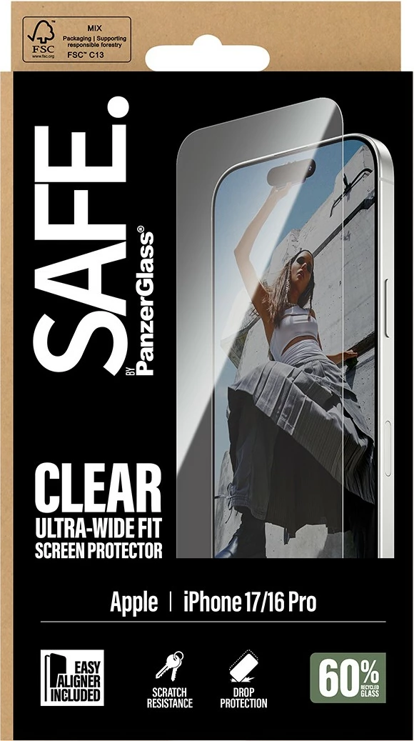 Zaščitno steklo za zaslon PanzerGlass SAFE za iPhone 17/16 Pro/UWF