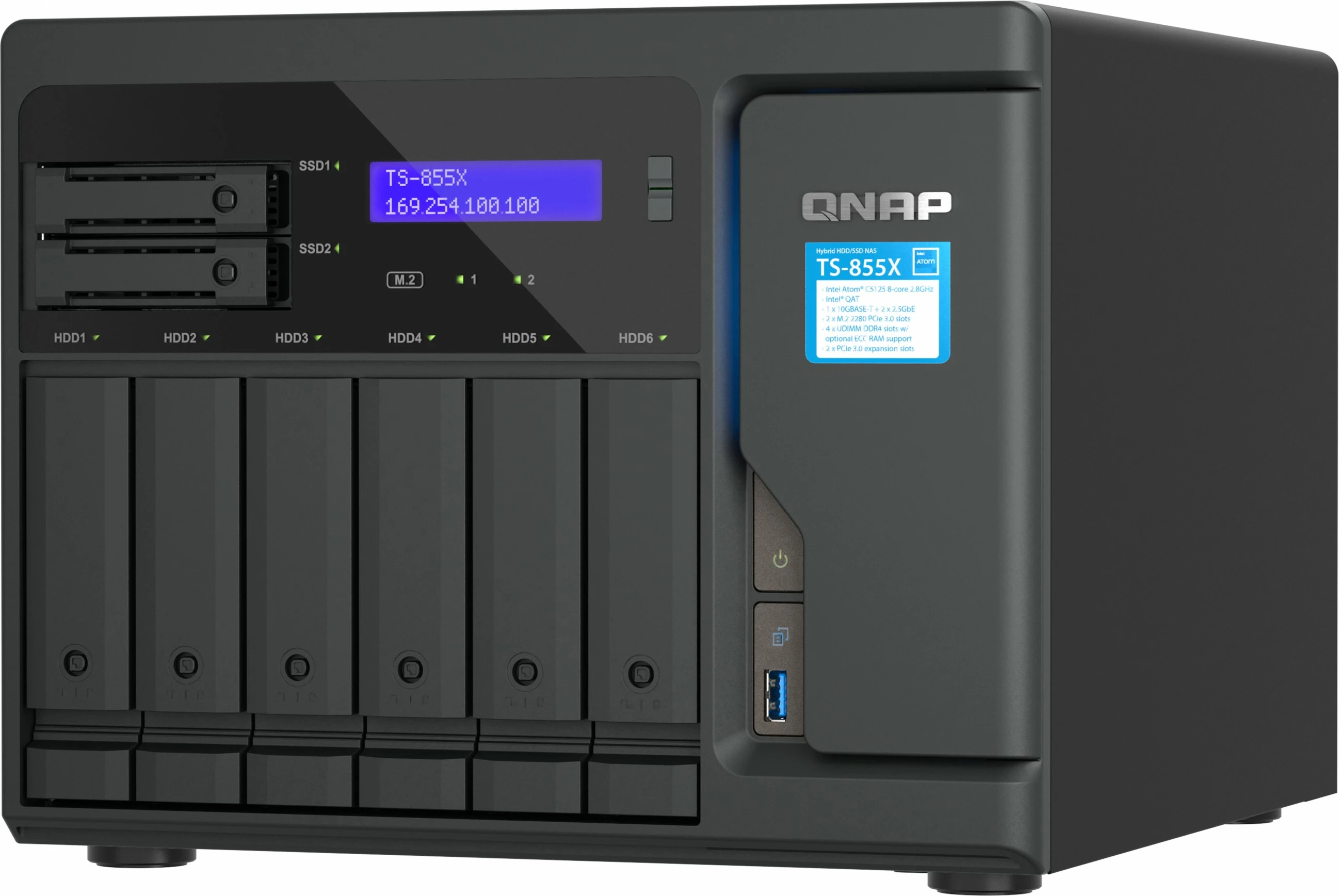 NAS z 8 režami QNAP TS-855X-8G, Intel Atom C5125, 8GB DDR4, črn