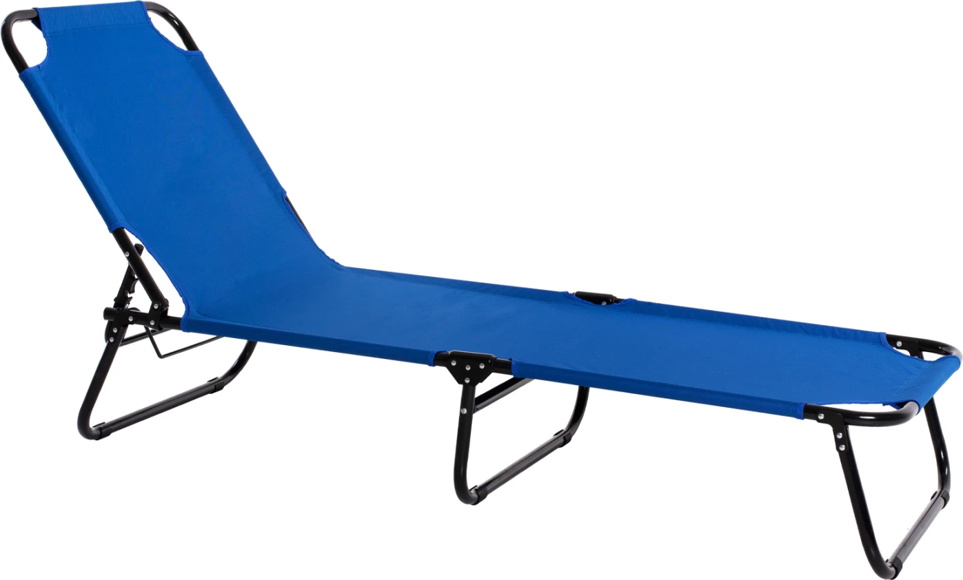 Ležalnik FH5278 črne kovinske barve z modro vodoodporno tkanino