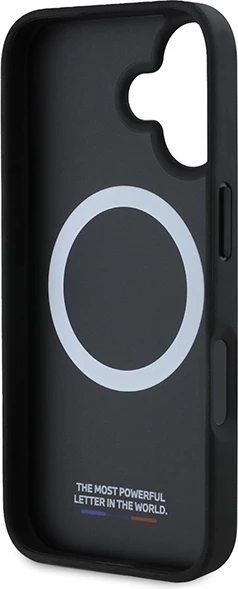 Perforiran ovitek MagSafe z trikobarvnimi črtami serije BMW M za iPhone 16, siv