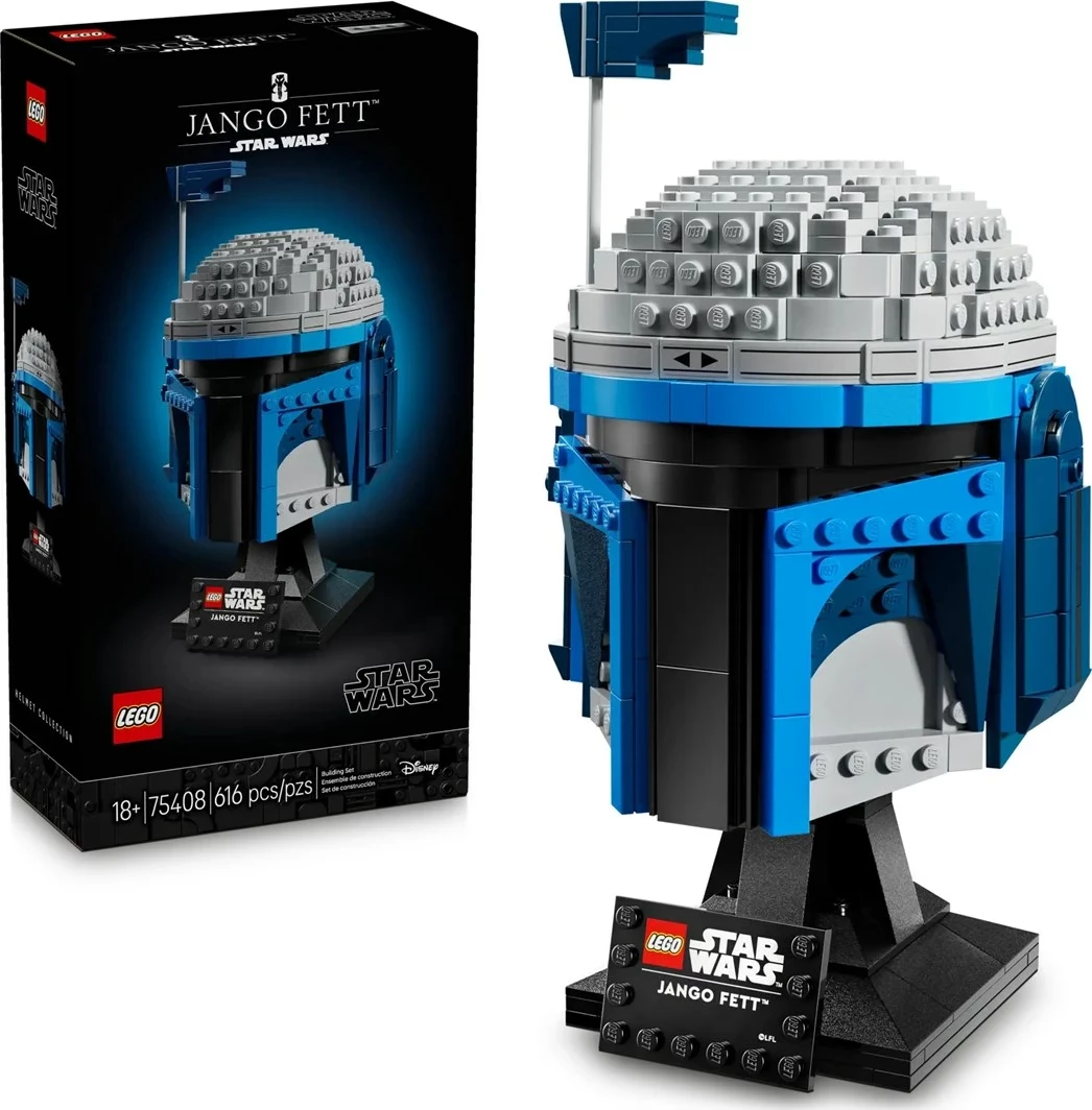 Kolekcionarski model čelade Jango Fett, LEGO Star Wars 75408, 816 kosov, za odrasle, modro/siv