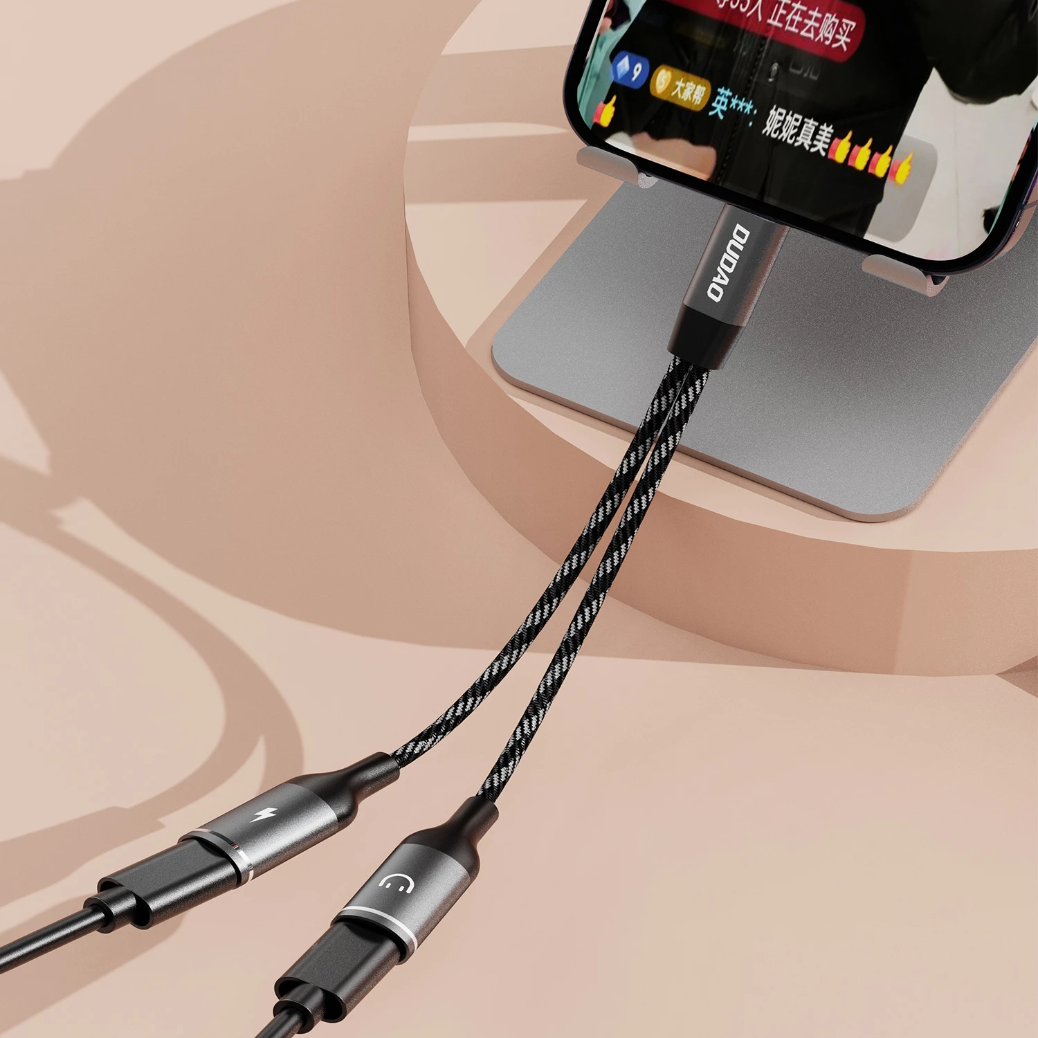 Adapter USB-C 2-v-1, Dudao L13C+, 1,2 m, siv