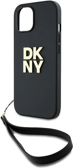 Ovitek za telefon z zapestnim trakom DKNY Stock Logo za iPhone 15/14/13, črn
