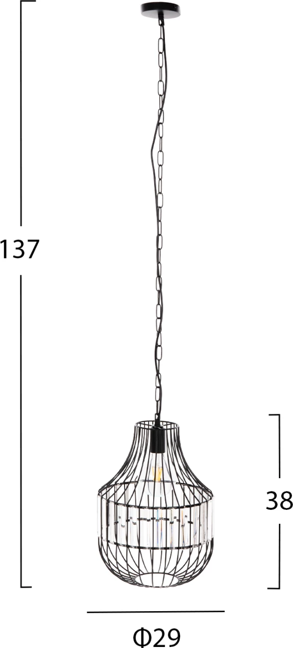 Stropna viseča svetilka FH4093 črna kovina in steklo Φ29x38-137Hcm