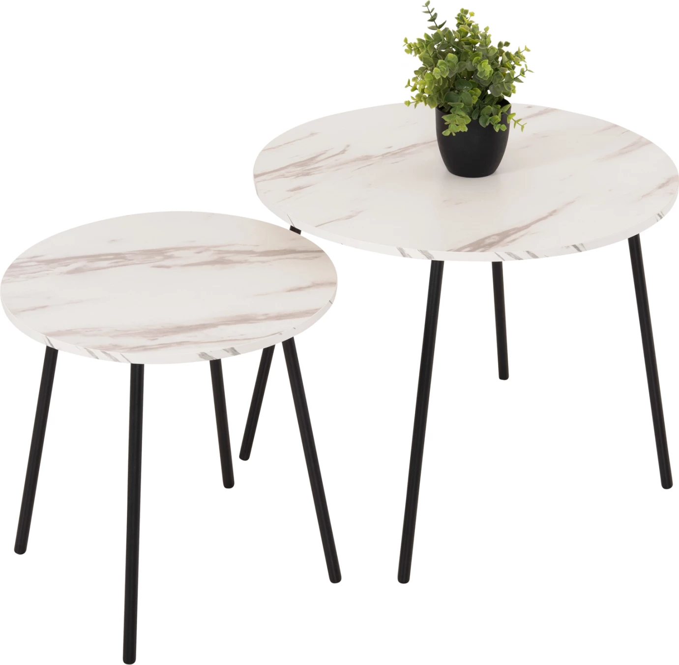 Klubske mize 2 kosa okrogle cupper FH9878.12 melamin v beli marmor-črni kovini Φ55x45Hcm