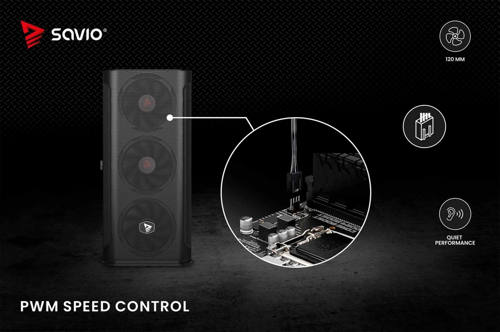 Ventilator za ohišje Savio BLADE X1, 120 mm, 4-pin PWM, črn