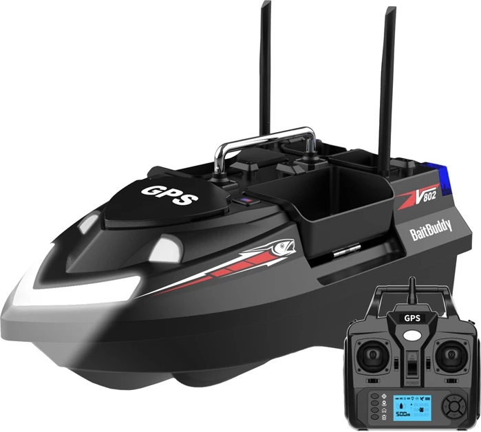 Čoln za vabo z daljinskim upravljalnikom Flytec V802 PRO, 12000 mAh, GPS 160 točk, 4 komore 3 kg, črn