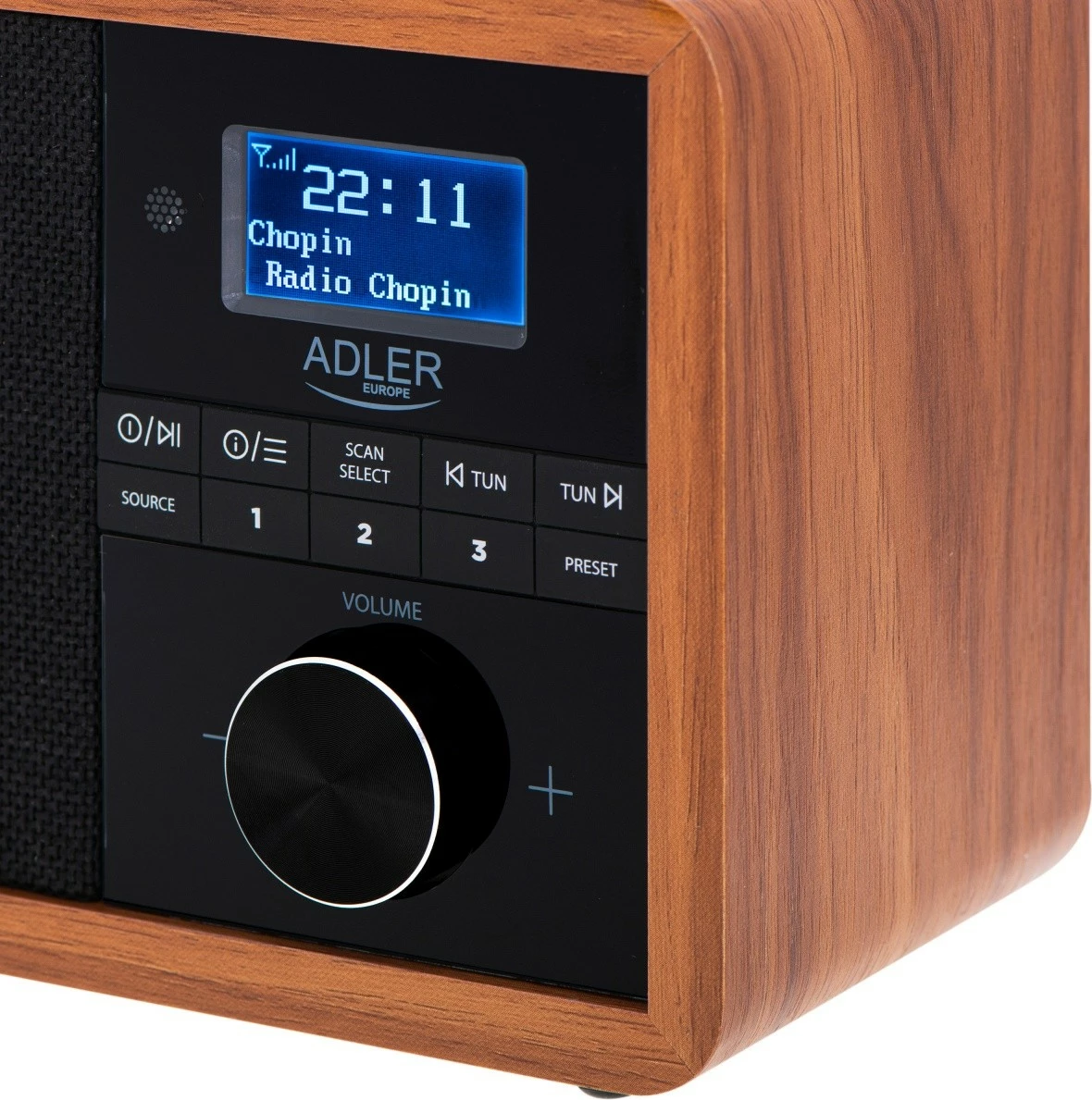 DAB+ radio z Bluetooth, USB, lesena barva Adler AD1184