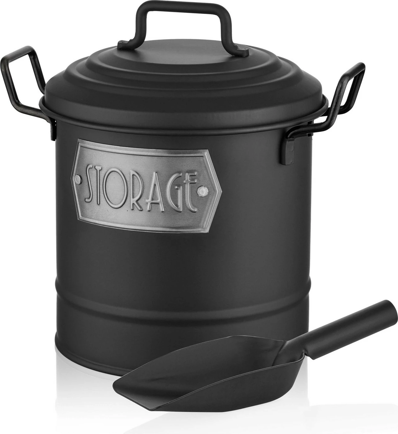 Pocinkano vedro s pokrovom in lopatico, črno Hermia MGL0035