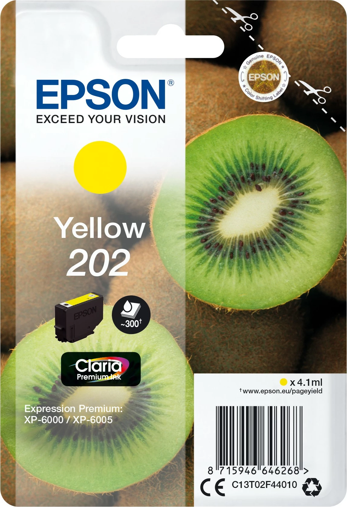 Rumena toner kartuša Epson Kiwi 202 Claria Premium, 4,1 ml, standardni izkoristek