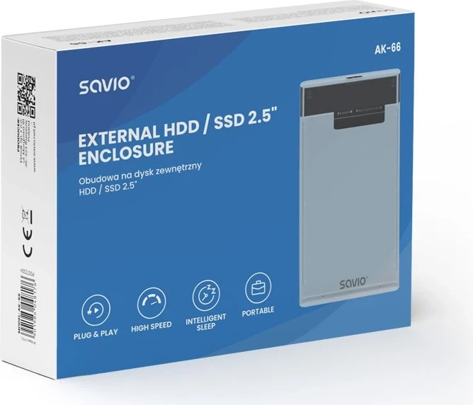 Zunanja škatla za HDD/SSD 2,5", Savio AK-66, USB 3.0, prozorna
