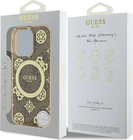 Ovitek za telefon MagSafe IML Peony On 4G, Guess, za iPhone 16 Pro Max, rjav