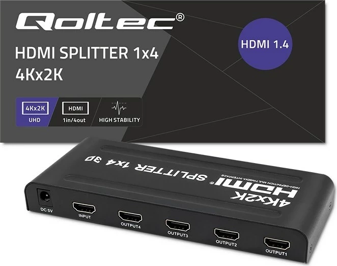 HDMI razdelilec Qoltec 51798, 4 x HDMI, 4K x 2K, črn