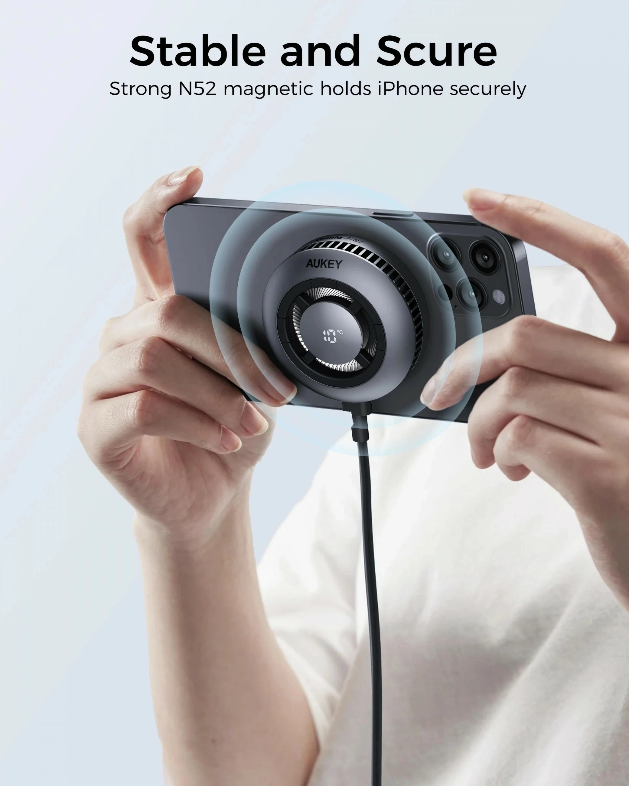 Brezžični polnilec MagFusion GameFrost Qi2 AUKEY, za telefon, črn