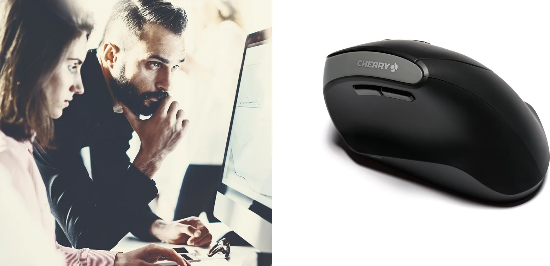 Ergonomski vertikalni brezžični miš CHERRY MW 4500, 45°, USB, desna, optični, RF, 1200 DPI, črn