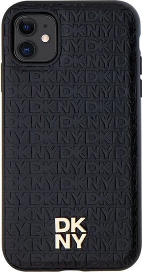 Ovitek DKNY z monogramom iz usnja, kovinski logotip, MagSafe za iPhone 11/XR, črn