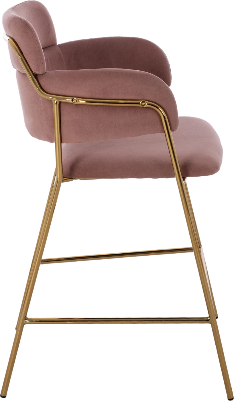 Srednje visok stol FH8735.02 iz žametne tkanine v barvi prašno roza z zlato obrobo 54x58x95Y cm, set 2 kosov