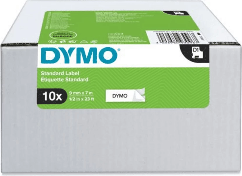 Trak za etikete Dymo D1 2093096, 9 mm x 7 m, črno na belem, komplet 10