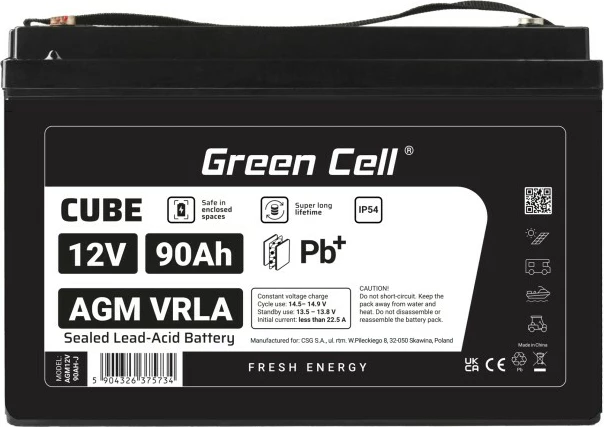 Baterija AGM VRLA, 12V 90Ah, IP54, črn, Green Cell AGM12V90AH-J
