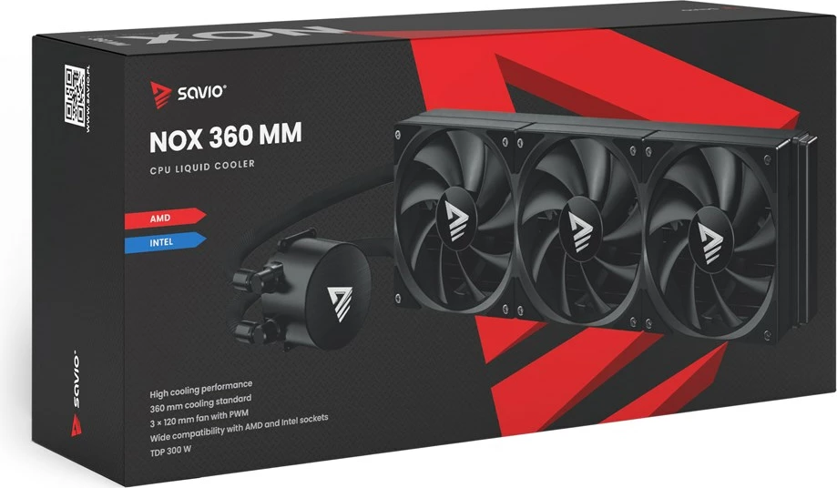 Vodeno hlajenje 360 mm Savio NOX, 3 ventilatorji 12 cm, za Intel Core i7, aluminij, črno