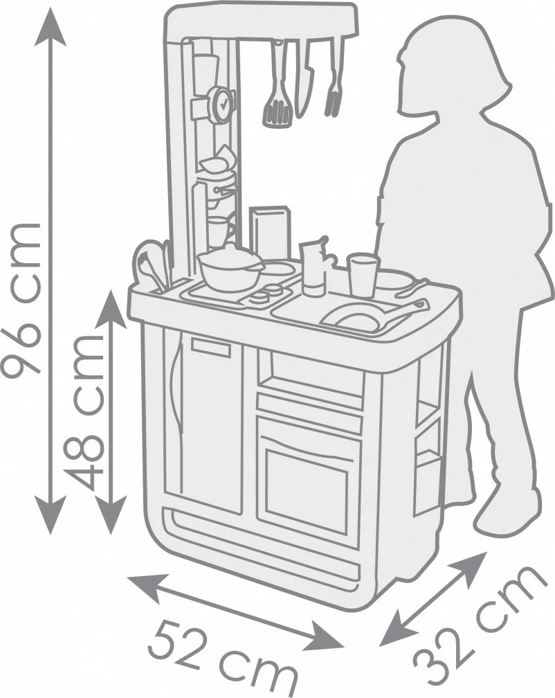 Igralna kuhinja Smoby Bon Apetit, elektronska, z zvoki, 23 dodatki, azurno/bež/bela