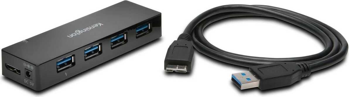 USB razdelilec 4 vrata, USB 3.0, 5 Gbps, Kensington, črn