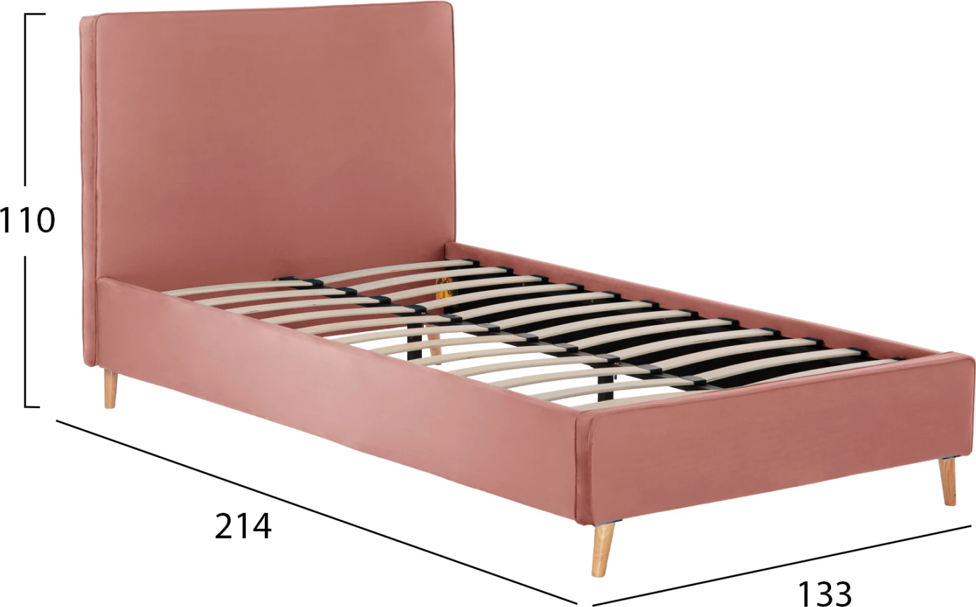 Postelja MAYLIN FH598.02 z žametom v barvi prašno roza za vzmetnico 120x200 cm