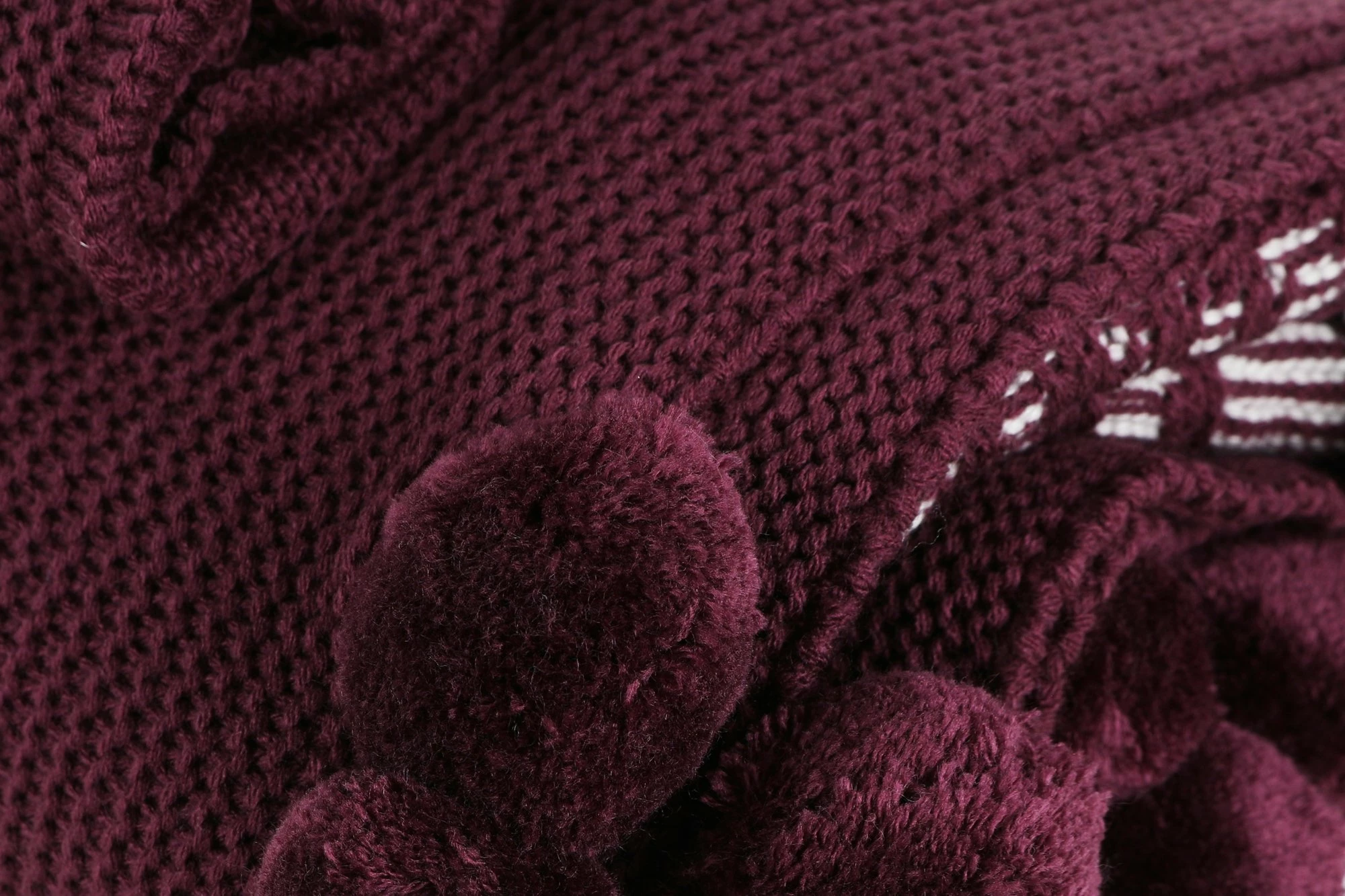 Trikot odeja komplet za eno osebo, Ponpon Tree, temno rdeča (claret red)