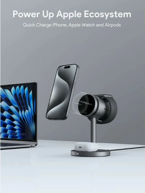 3-v-1 brezžični polnilnik z aktivnim hlajenjem MagFusion Pro MagSafe, AUKEY