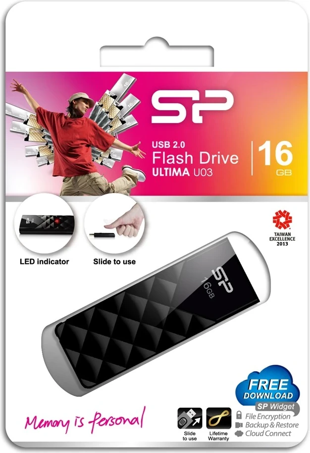USB ključek 16 GB, USB 2.0, črn — Silicon Power Ultima U03