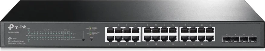 Pametni PoE stikalnik TP-Link JetStream, 28 vrat, 10/100/1000 Mb/s, črn