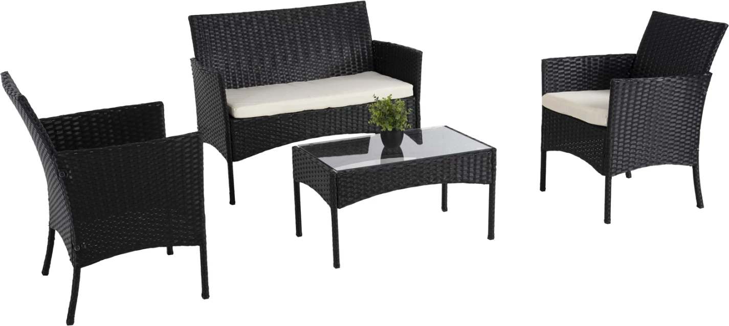 Zunanji lounge set 4 kosov STASIA FH6089.04 sintetični ratan v črni barvi - blazine v bež barvi