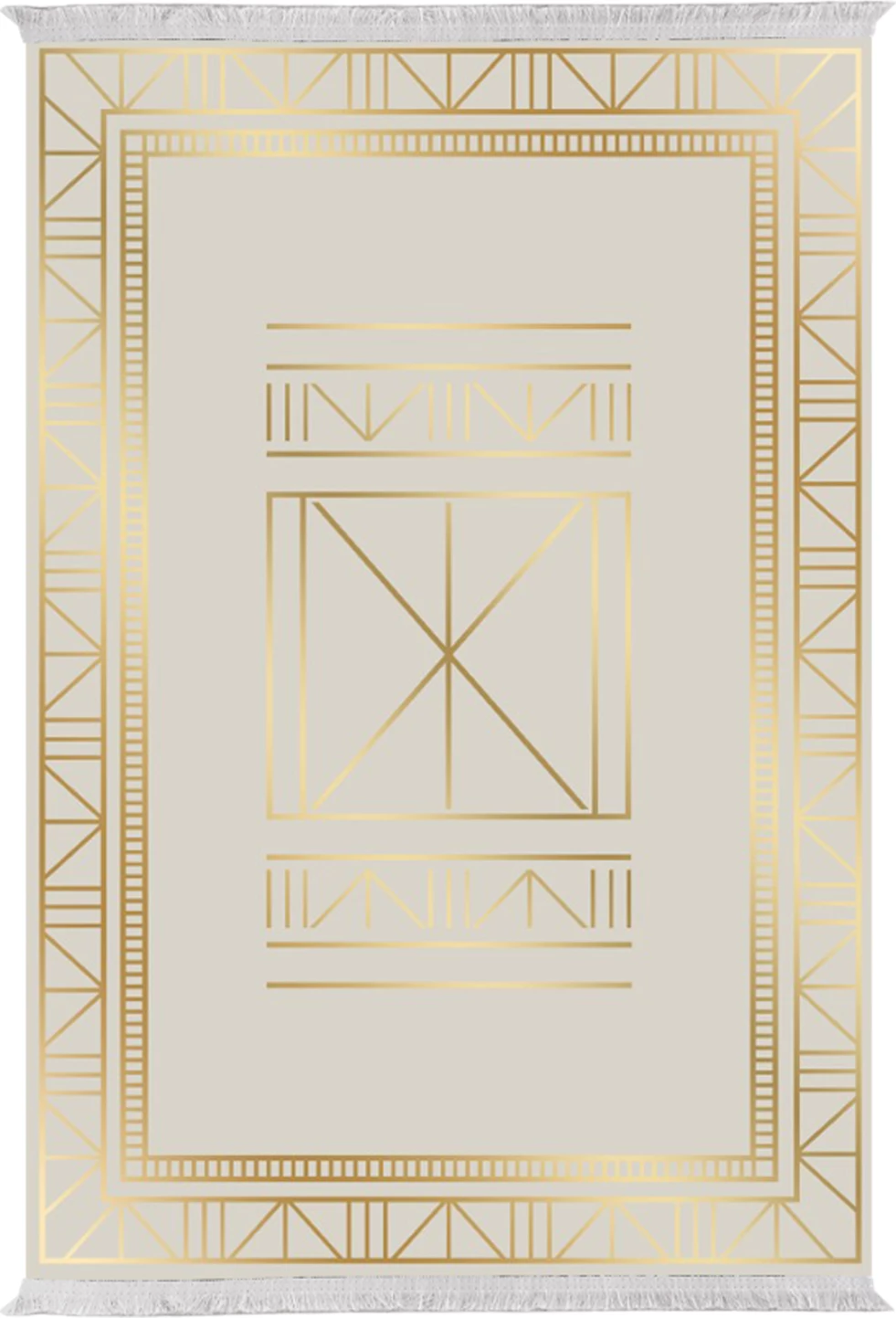 Preproga za dnevno sobo s franžami bež z zlatimi oblikami Josiane 120x170cm