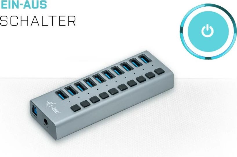 USB-hub z 10 vrati, 48 W, USB 3.0, siva — I-Tec