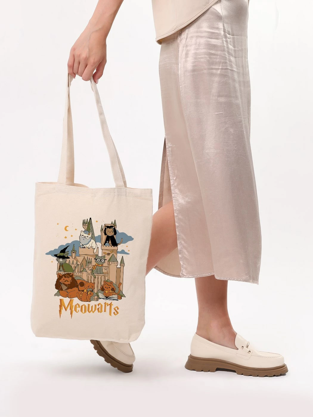 Tote torba Meowarts Pauldavis, krem, 35x40x8 cm