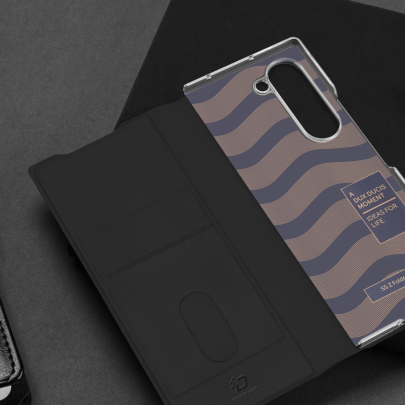 Ovitek za telefon Dux Ducis Brill za Samsung Galaxy Z Fold 6, z magnetnim zapiranjem, žepom za kartico, iz eko usnja, črn