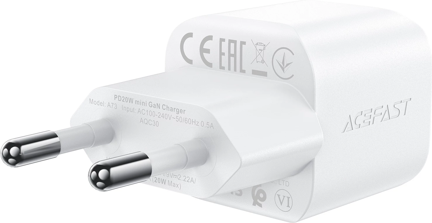 Stenski polnilec 20 W GaN z USB-C kablom, bel, Acefast A73 Mini