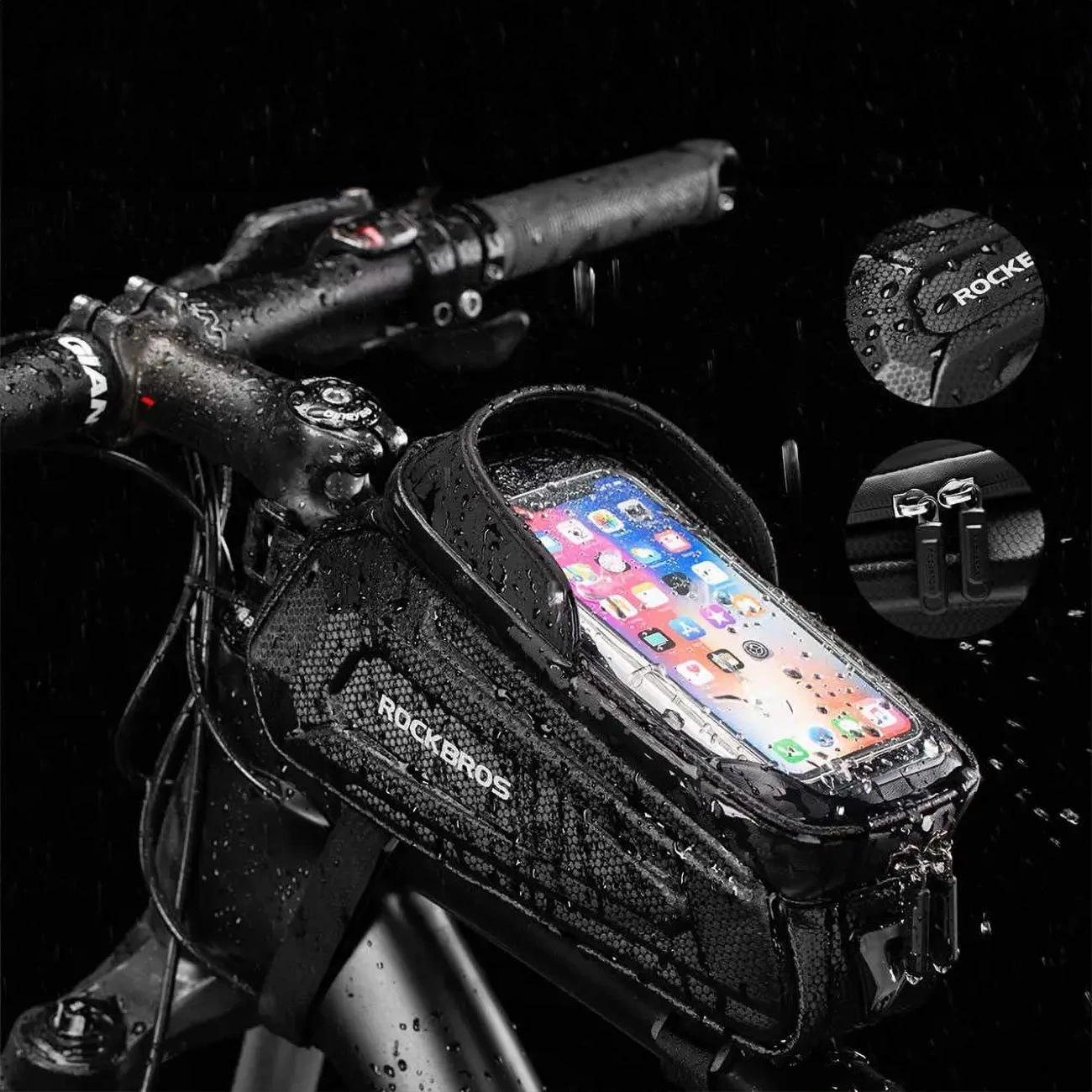 Torba za kolo z žepom za telefon, Rockbros B68-1, 1,7 L, črna