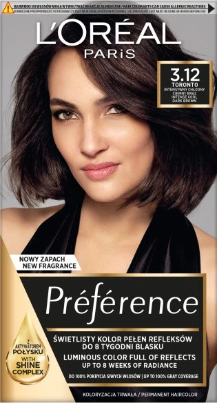 Barva za lase L'Oreal Paris Preference 3.12 Toronto, ženska, 1 kos