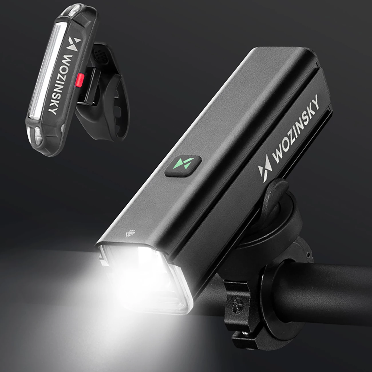 Močna sprednja in zadnja luč za kolo Wozinsky WSBLB3, 1000 lm/100 lm, USB-C, črna
