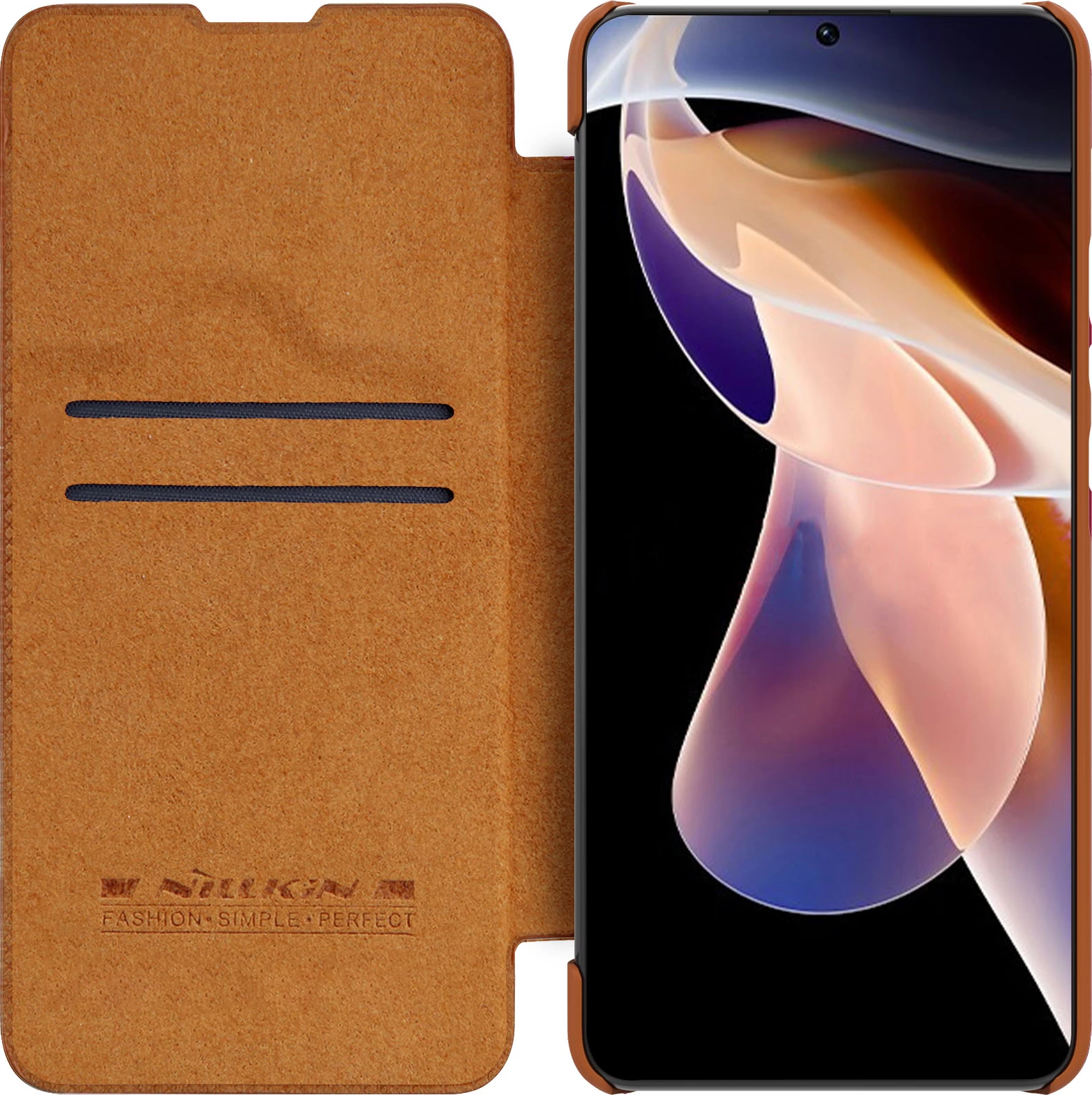 Zaščitni ovitek Nillkin Qin za Xiaomi Redmi Note 11 Pro+, Redmi Note 11 Pro, Mi 11i HyperCharge, rjav