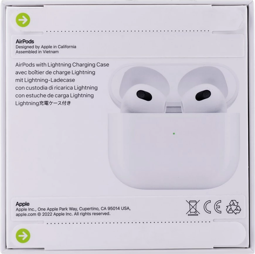 Slušalke 3. generacije z ohišjem za polnjenje Lightning, Apple AirPods, bele
