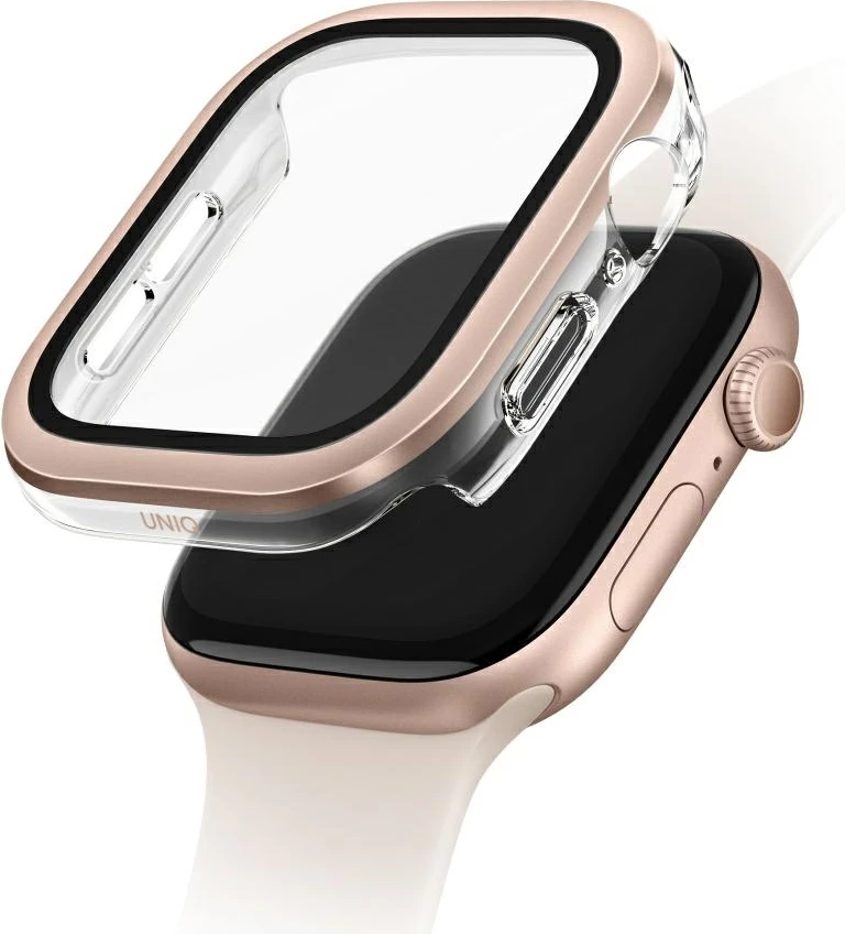 Ovitek za Apple Watch 10, 46 mm, kaljeno steklo, rožnato zlato, UNIQ Voute