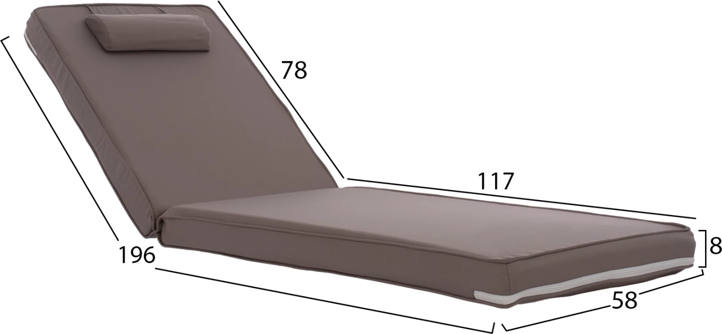 Blazina za ležalnik Textilene 600gr Sifnos moka FH11236.04T 196(117+1+78)x58x9 cm
