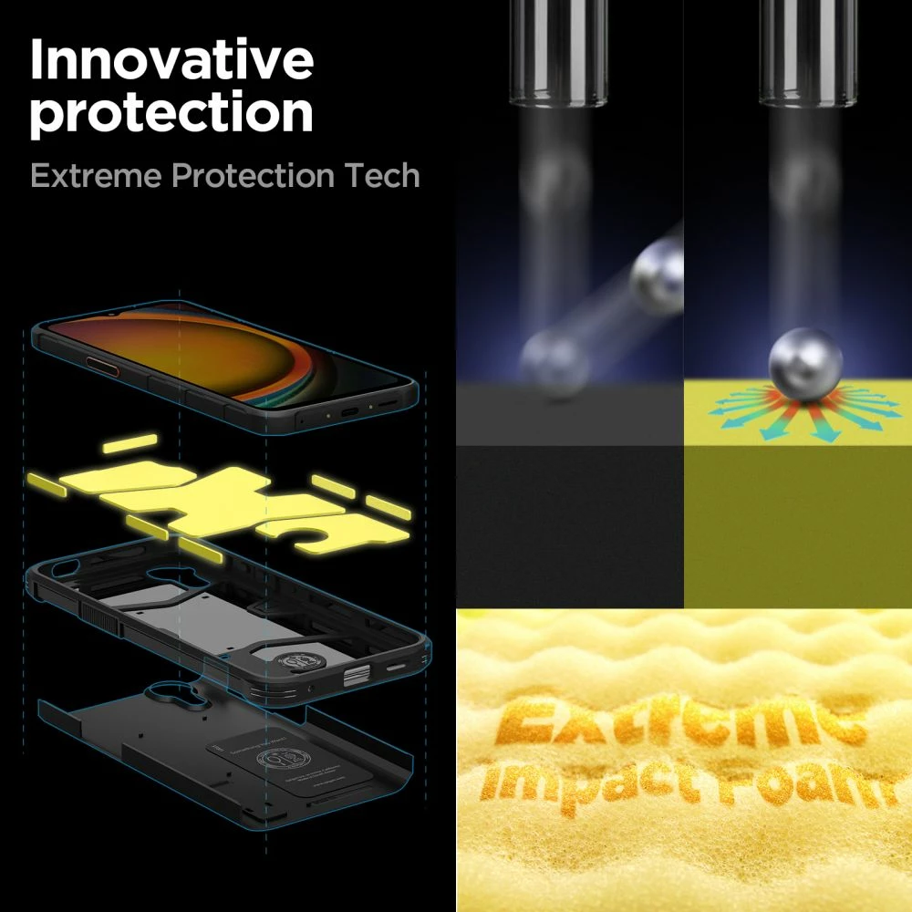 Ovitek za telefon Tough Armor Spigen za Samsung Galaxy XCover 7, črn