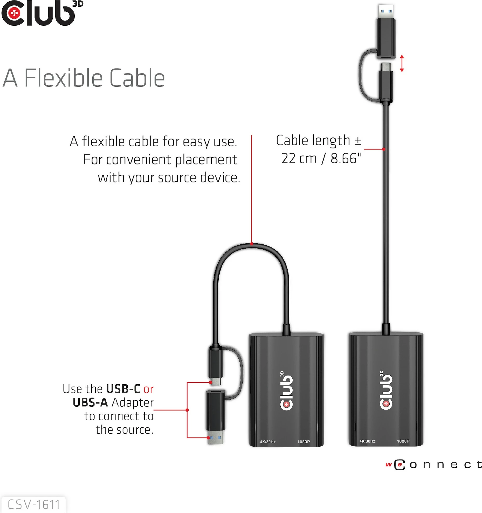 Adapter za USB Type-C/A na HDMI/VGA, 4K, črn - Club3D