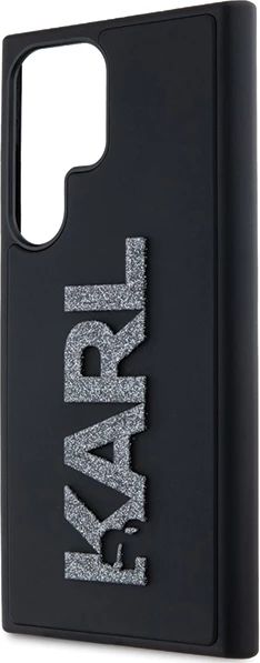 Ovitek za telefon z 3D gumijastim bleščečim logotipom Karl Lagerfeld za Samsung Galaxy S23 Ultra, črn