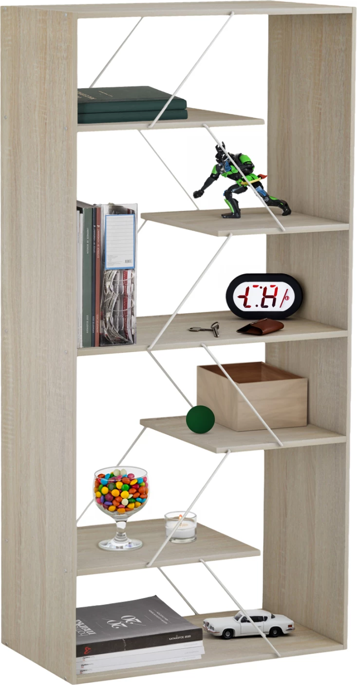 Knjižna omara TARS melamin sonoma-bela kovinske palice 84x24x157H cm FH2240.11