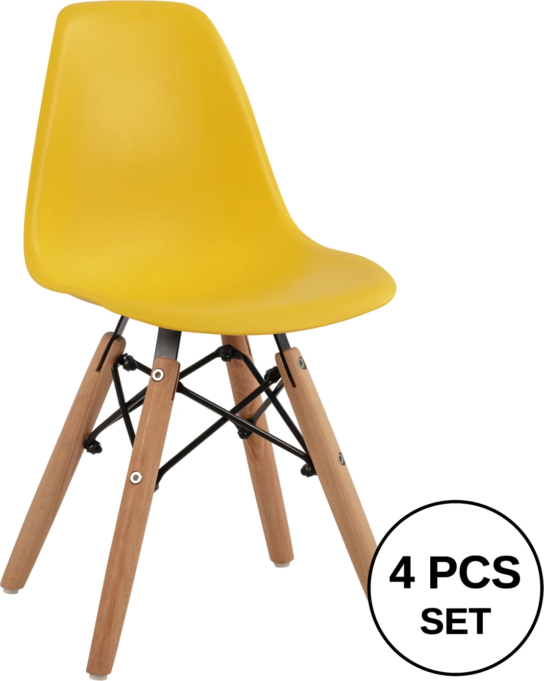 Stol Twist Kid FH8453.04 z lesenimi nogami in sedežem Rumena PP 30,5x33x59 cm, set 4 kosov